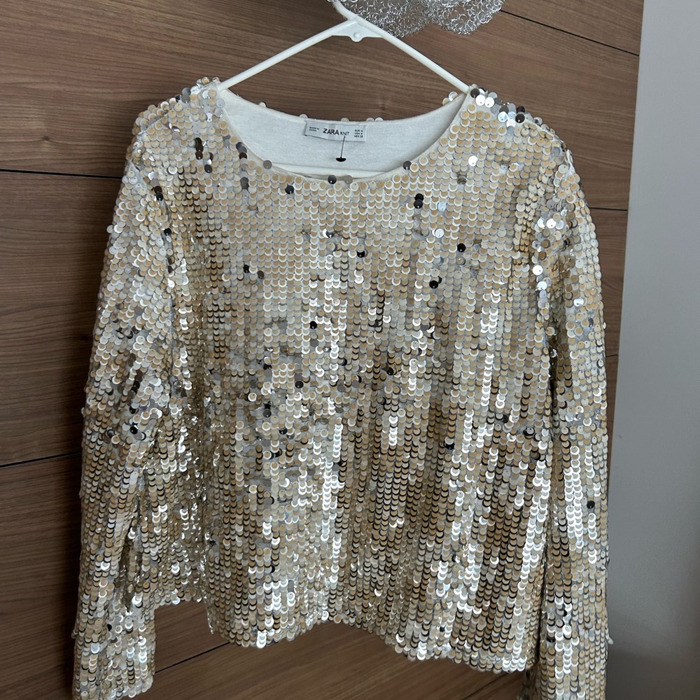 Zara Gold Sequin Long Sleeve Sweatshirt